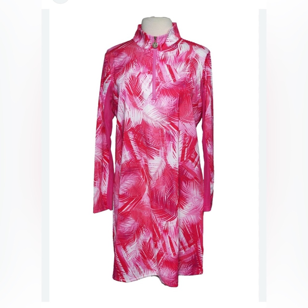 Pink and White Patterned Long Sleeve Dress
